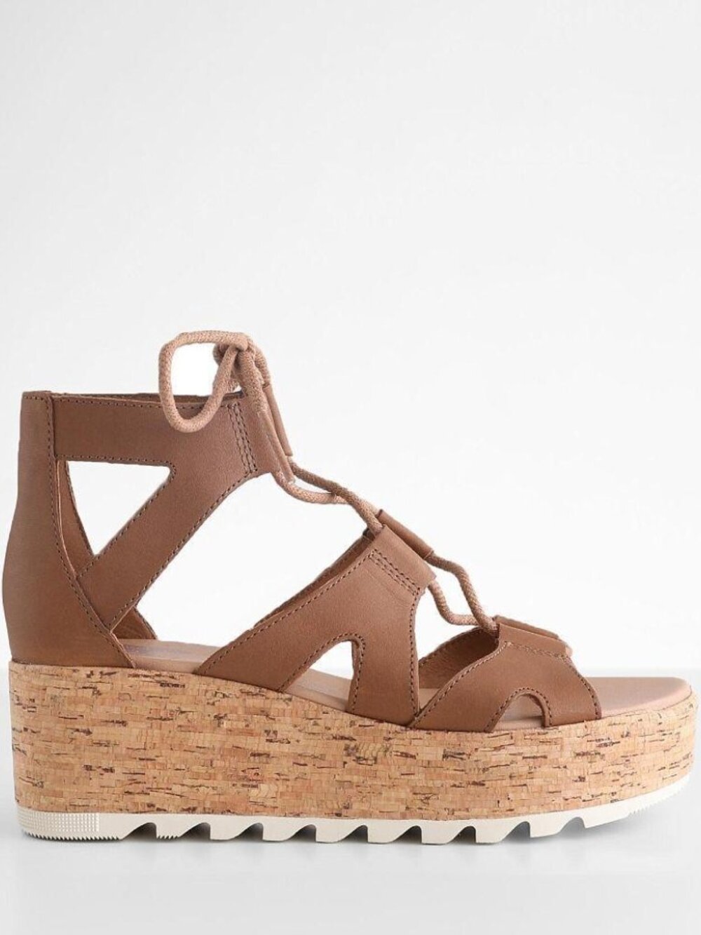 SOREL CAMERON LACE UP WOMENS PLATFORM SHOES SANDALS BROWN SIZE 8.5 WORN ONCE - Picture 2 of 14